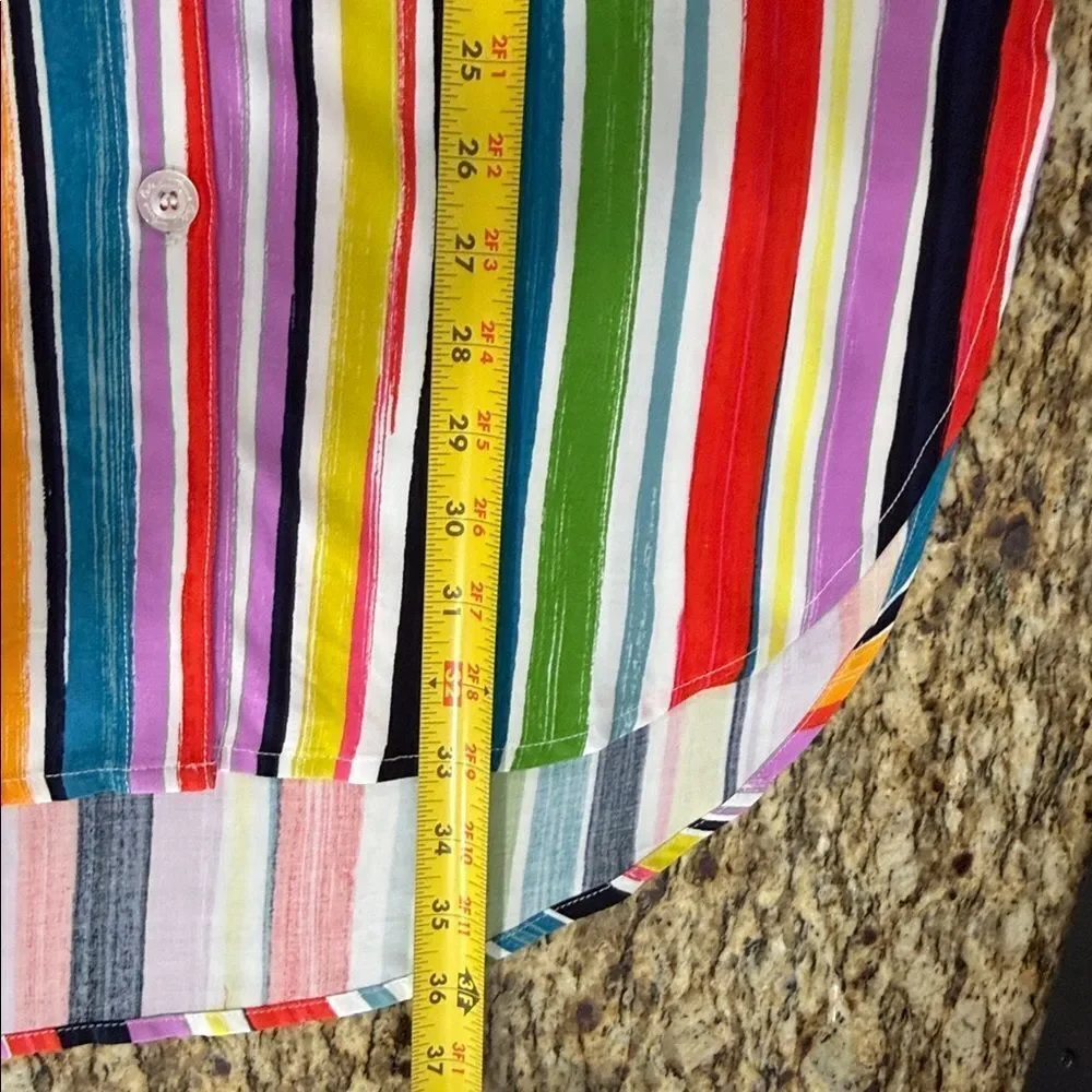 Anne Cole Colorful Striped Tunic Shirt Cover-Up Button Front Size XS